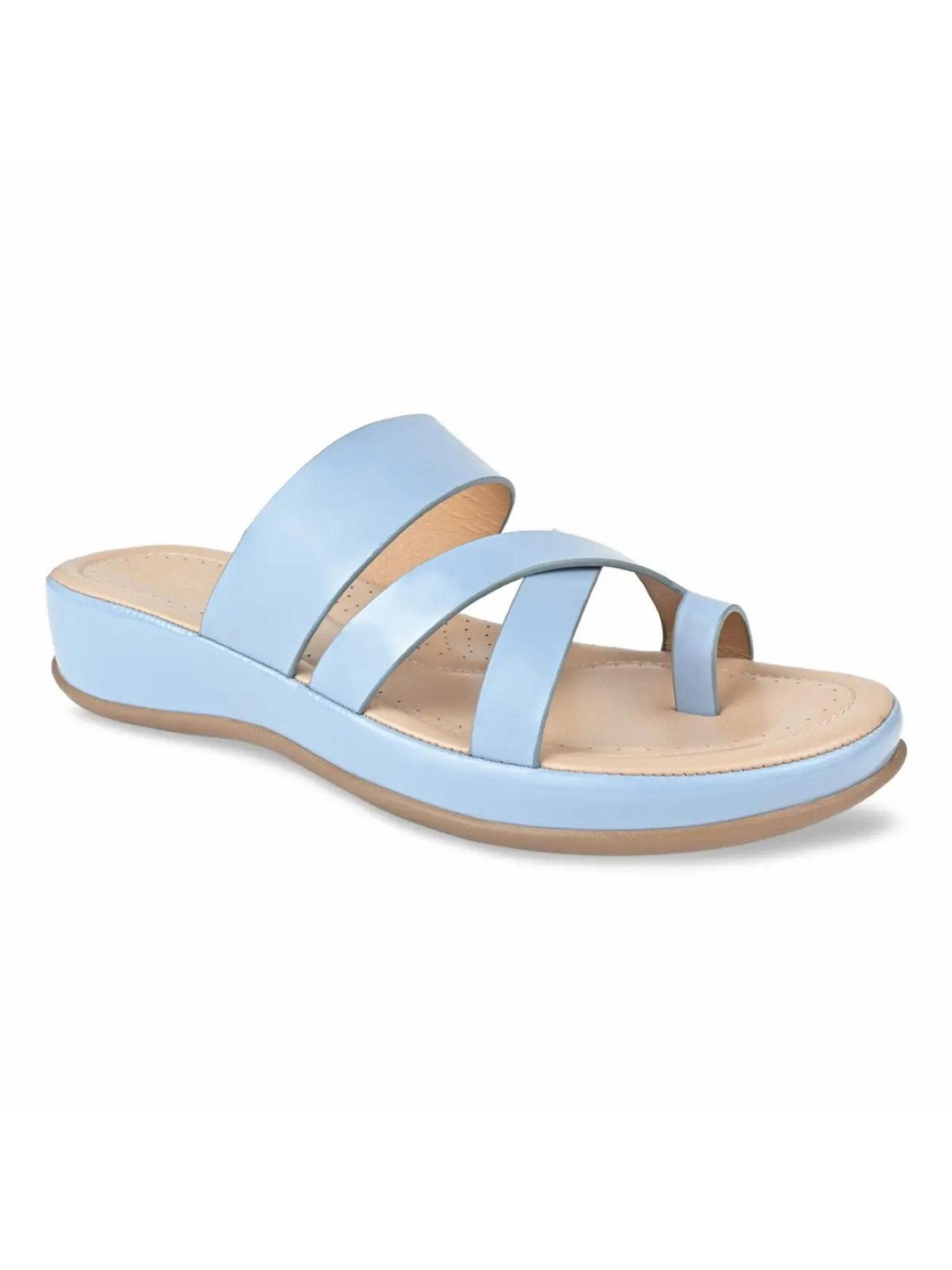 blue women solid comfort patent sandals