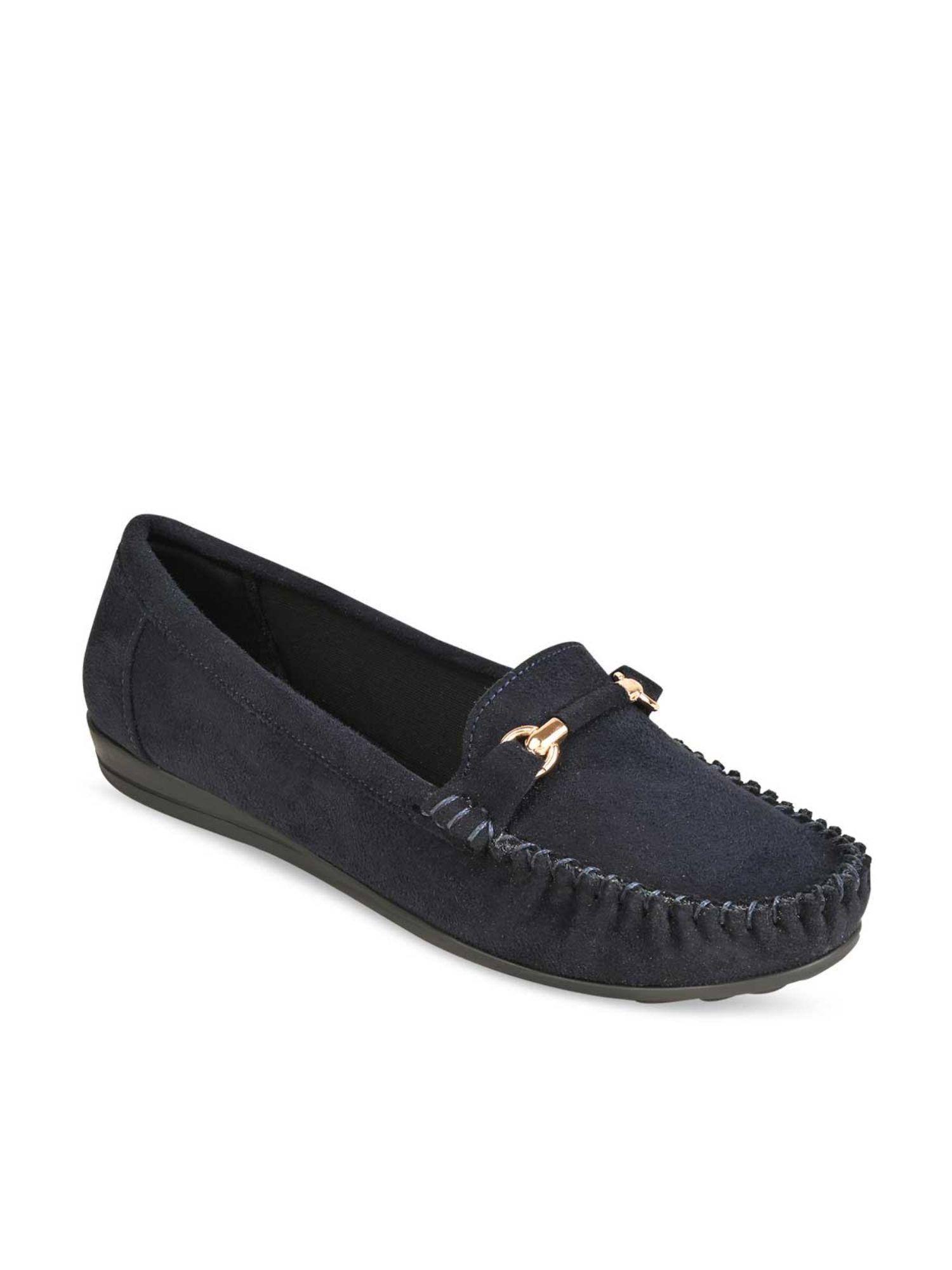 blue women solid suede loafers