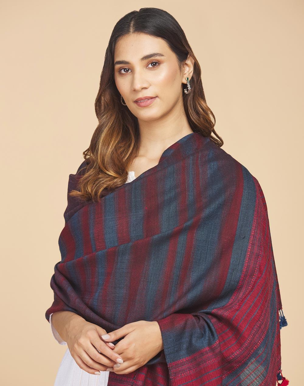 blue wool blend hand woven shawl