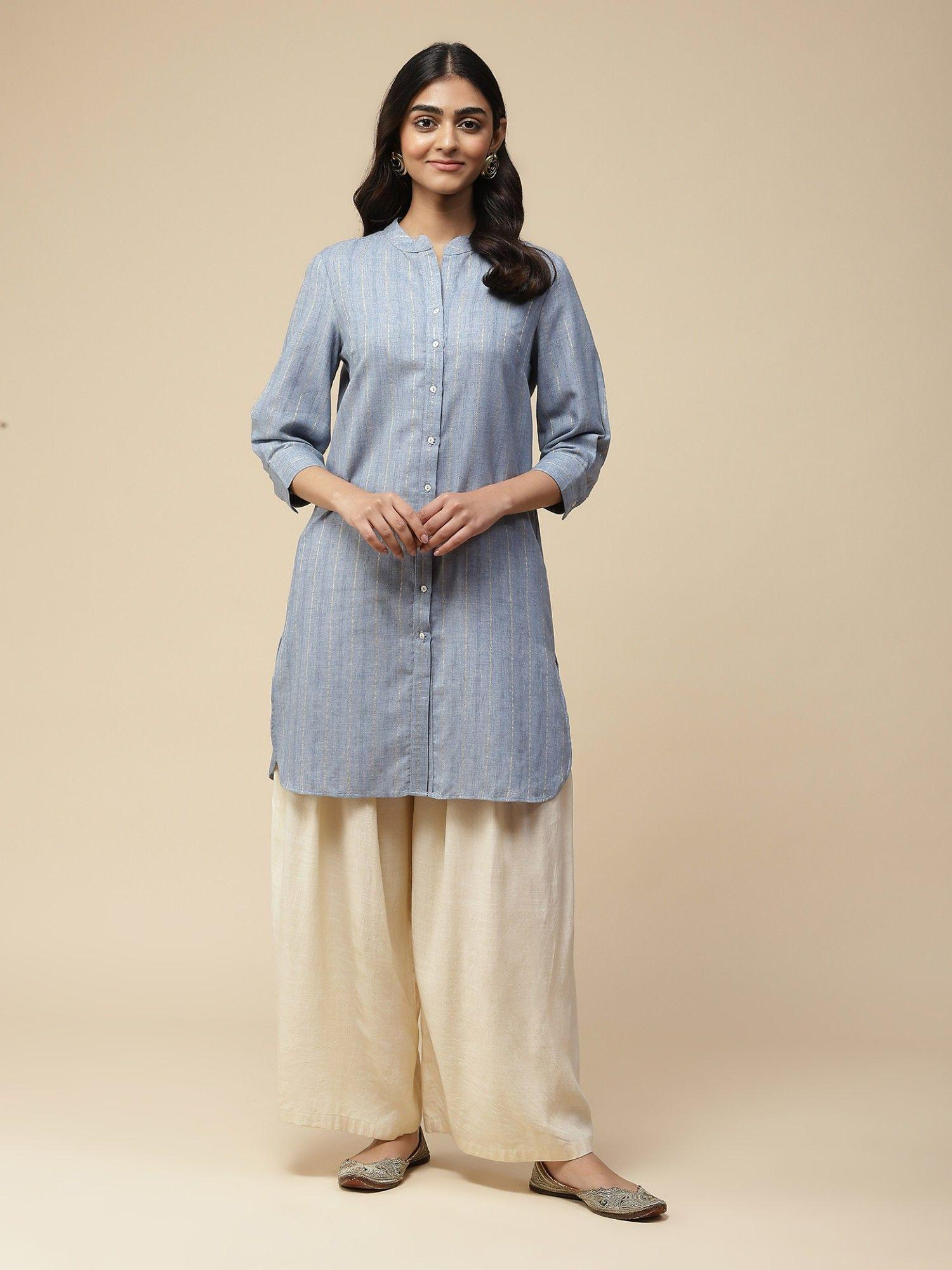 blue woven kurta