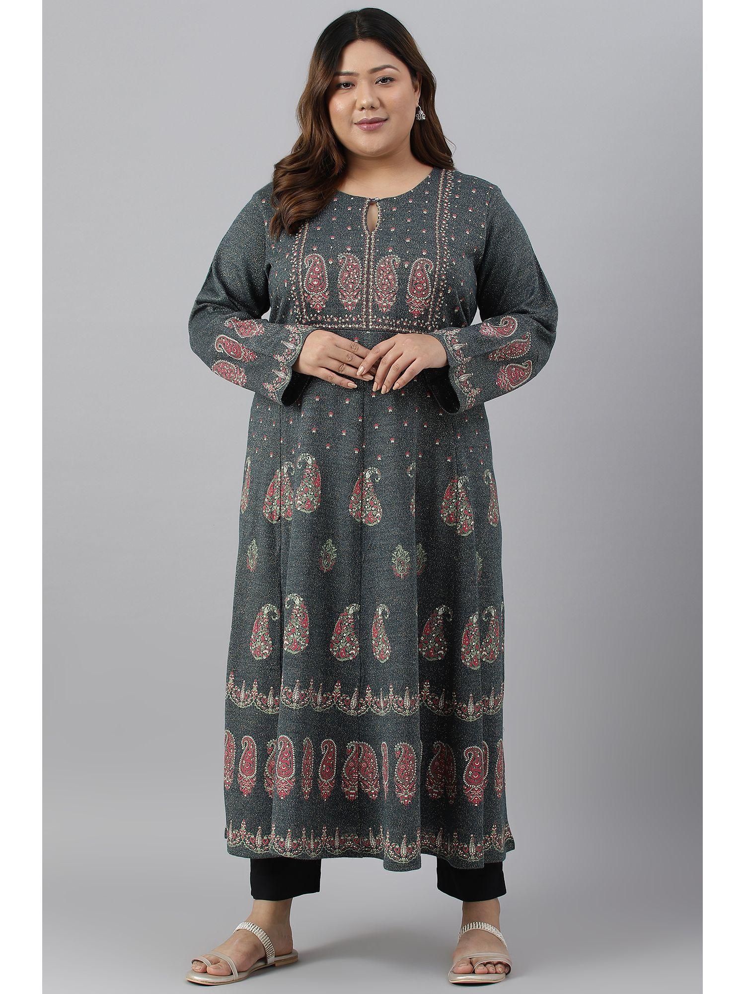 blue woven winter kurta