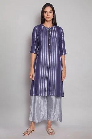 blue yarn dyed stripe print kurta