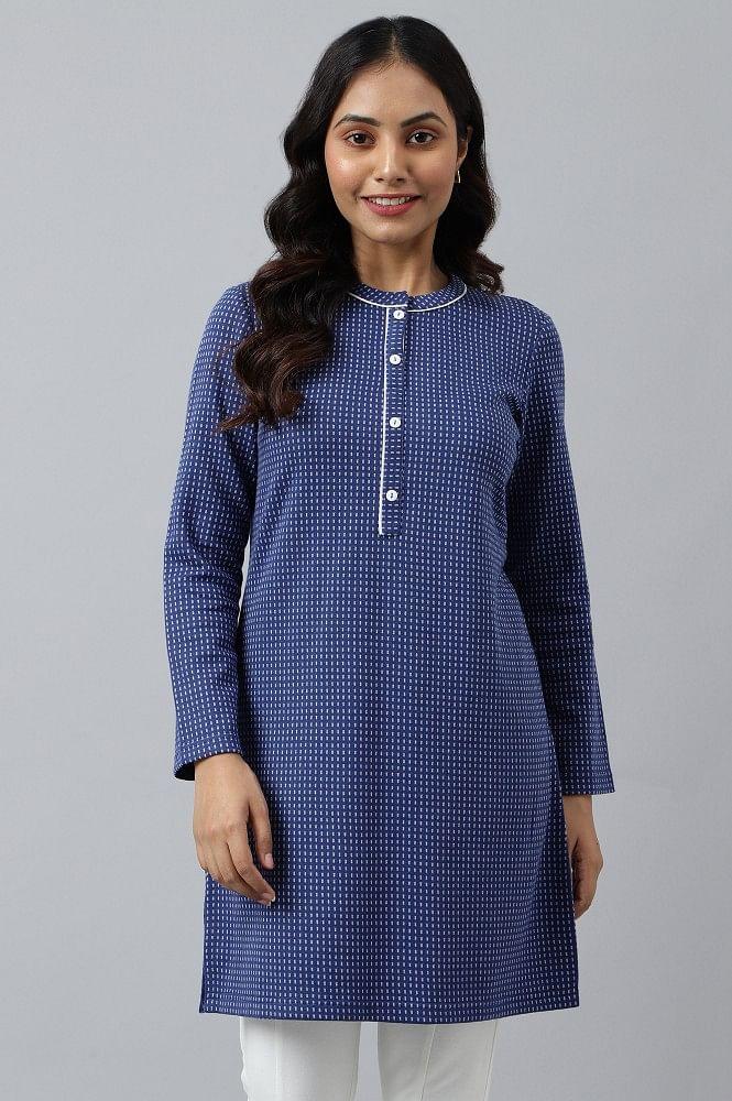 blue yarn-dyed winter kurta