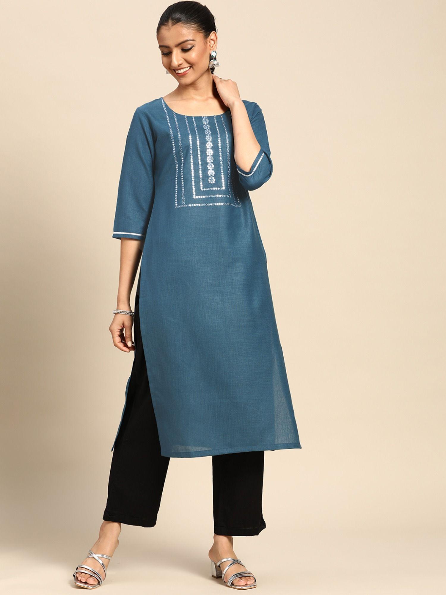 blue yoke design cotton kurta