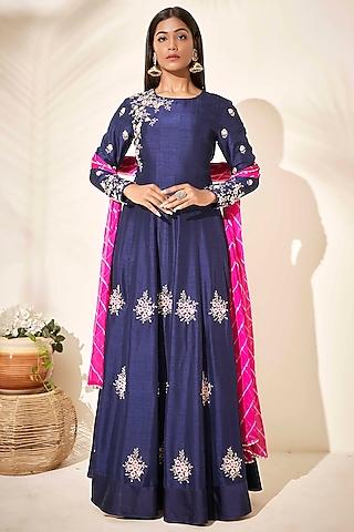 blue zardosi hand embroidered anarkali set