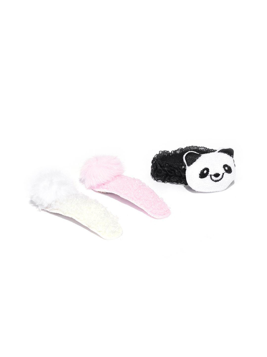blueberry kids girls pink & off white set of 3 fur tic tac hair clip