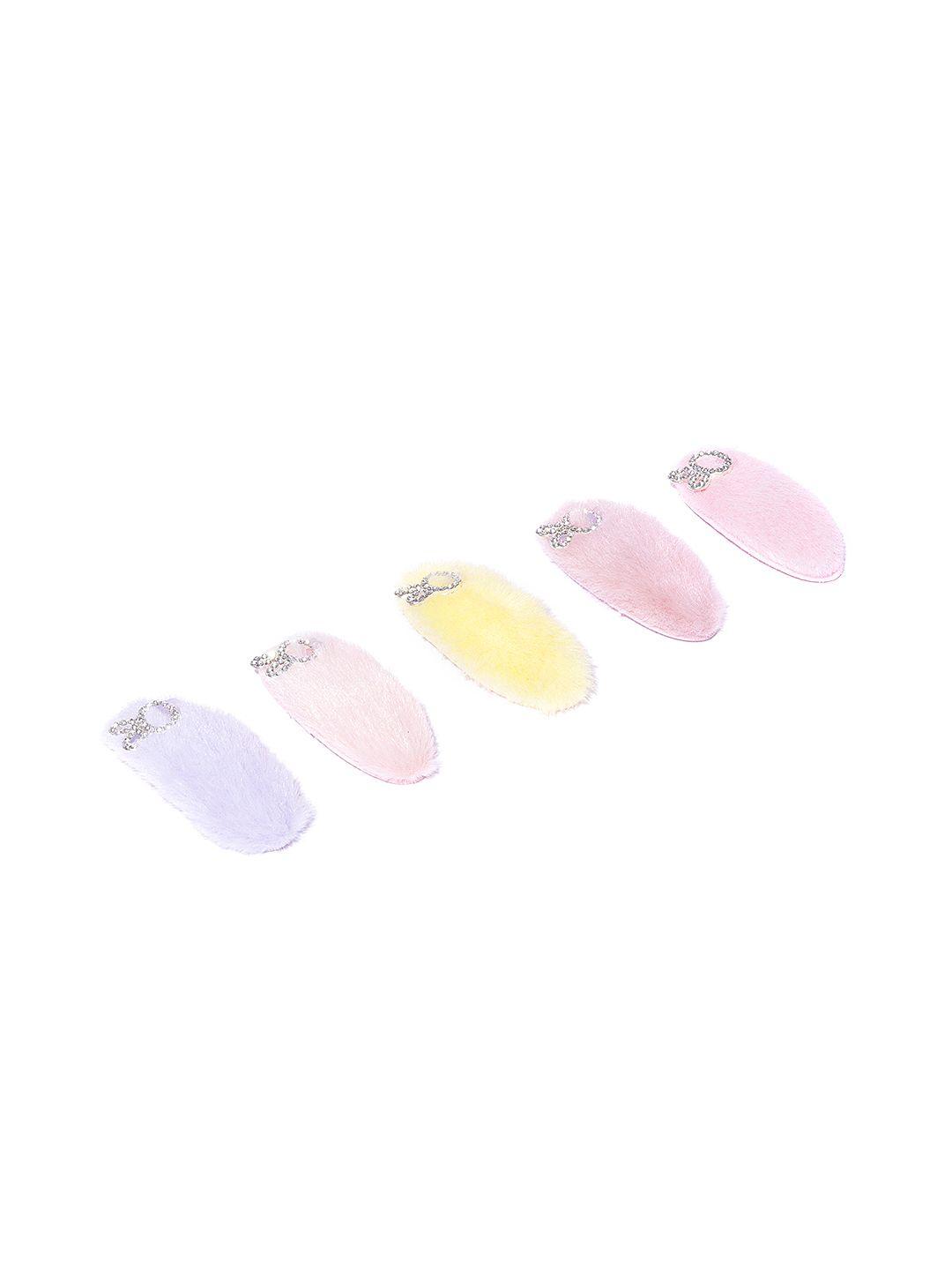 blueberry kids girls pink & yellow set of 5 fur tic tac hair clip