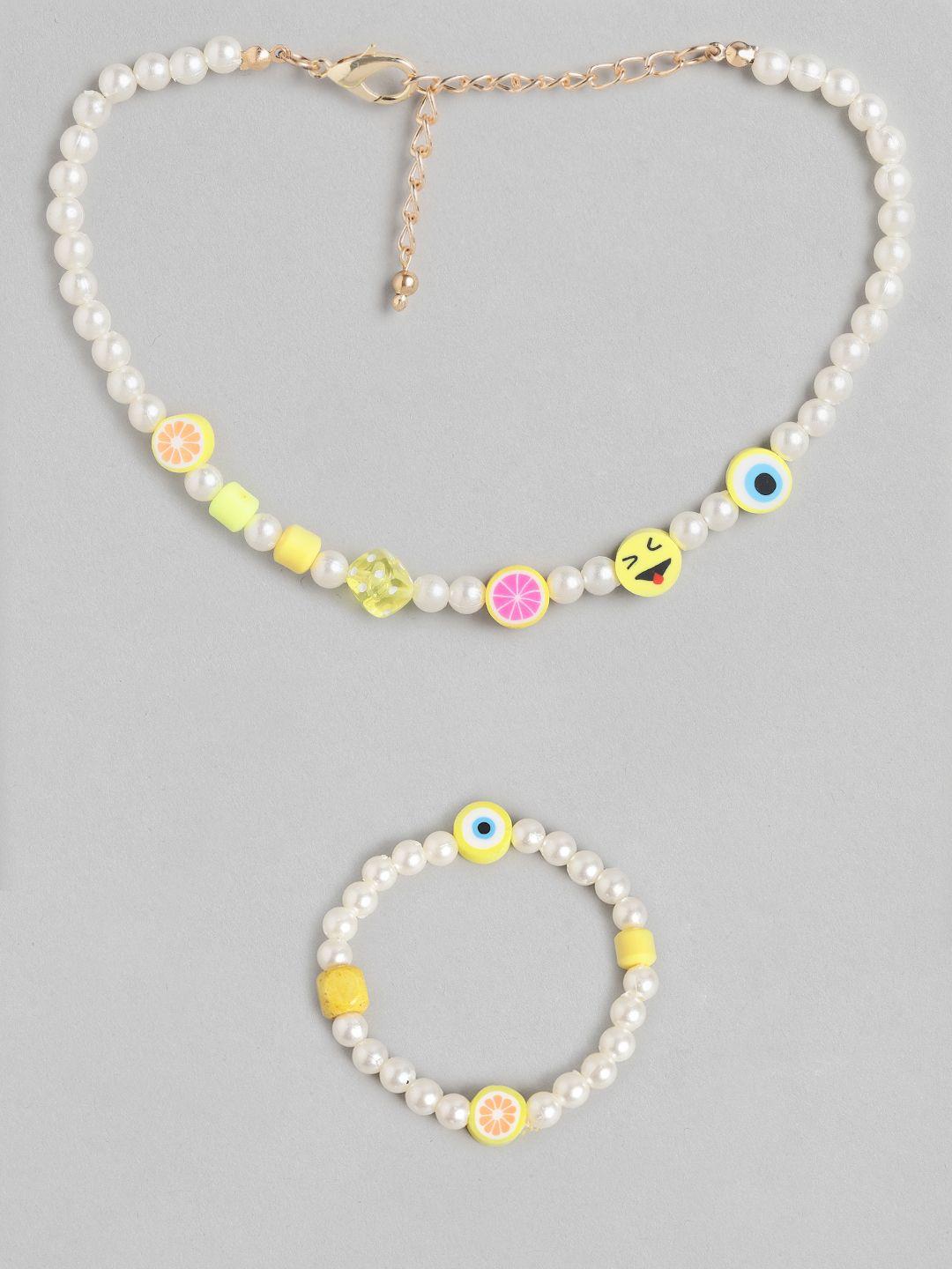 blueberry kids girls white & yellow gold-plated pearls handcrafted necklace & bracelet set