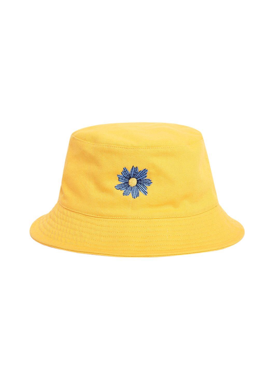 blueberry unisex yellow & blue floral embroidered reversible bucket hat