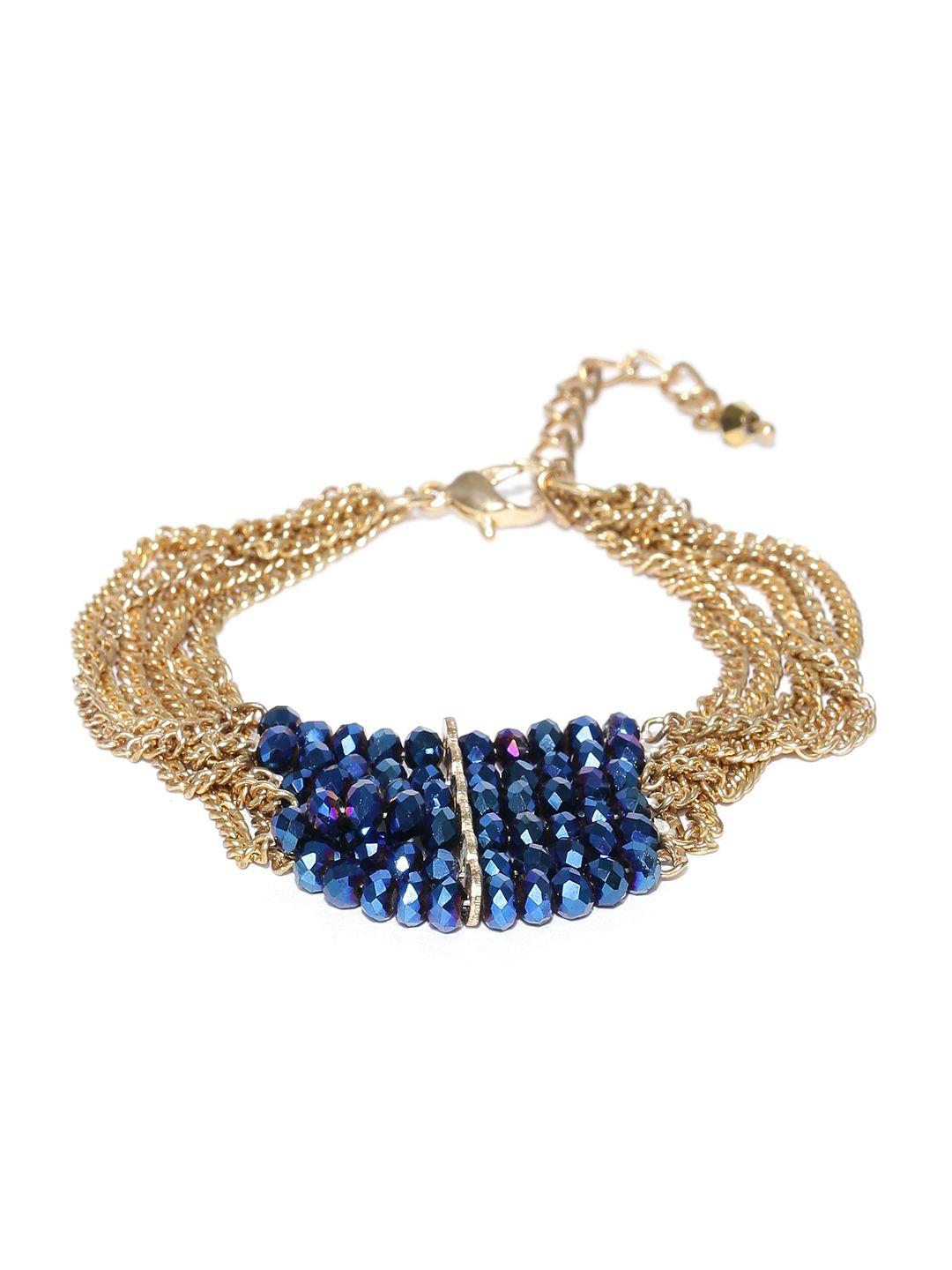 blueberry blue & gold-toned multistranded stone-studded bracelet