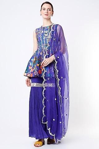 blueberry embroidered gharara set