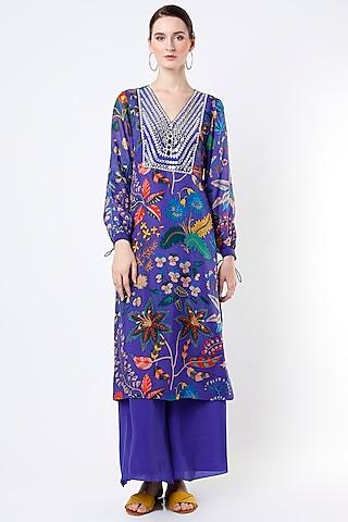 blueberry embroidered tunic set