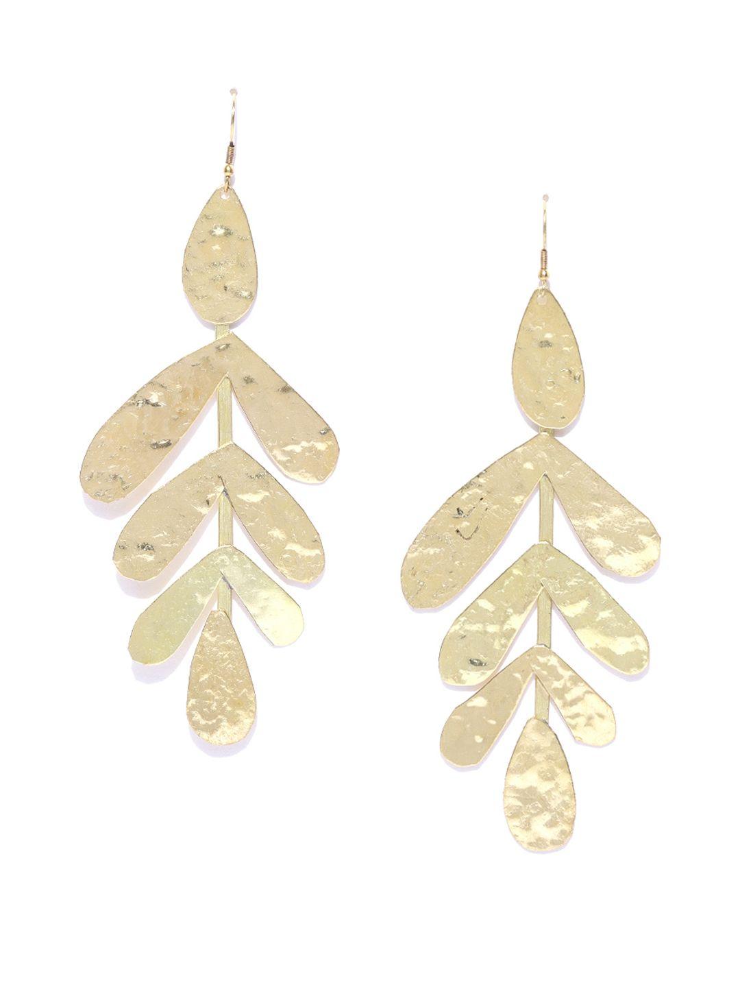 blueberry gold-plated leaf shaped drop earrings