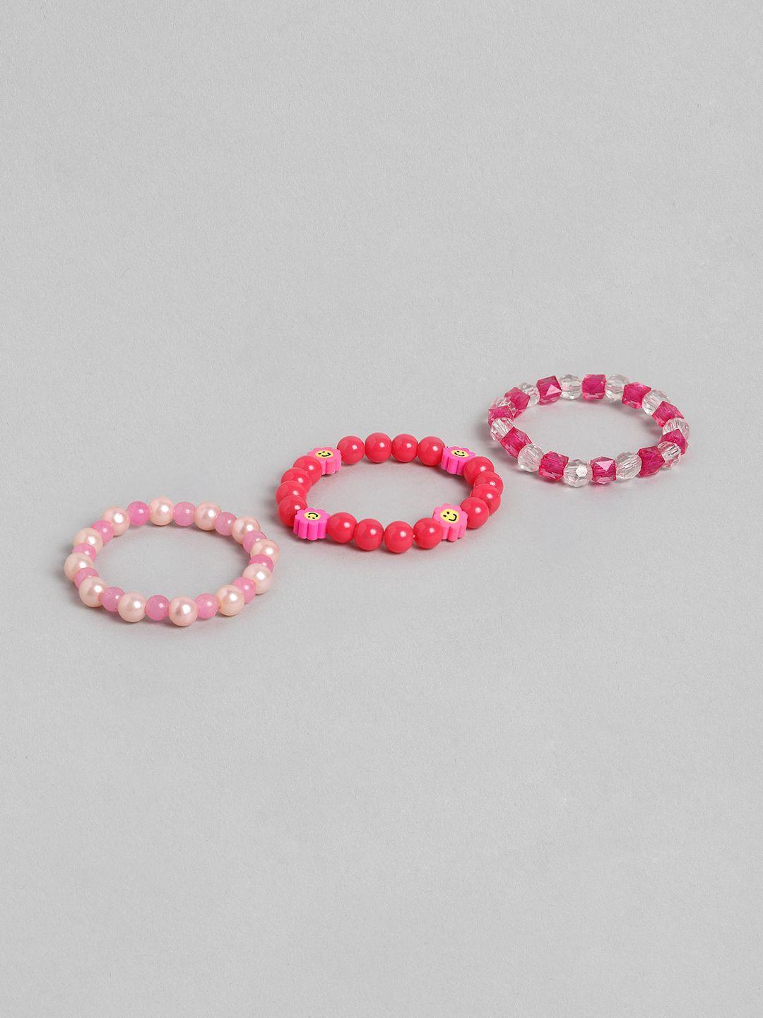 blueberry kids girls 3 pink & white handcrafted multistrand bracelet