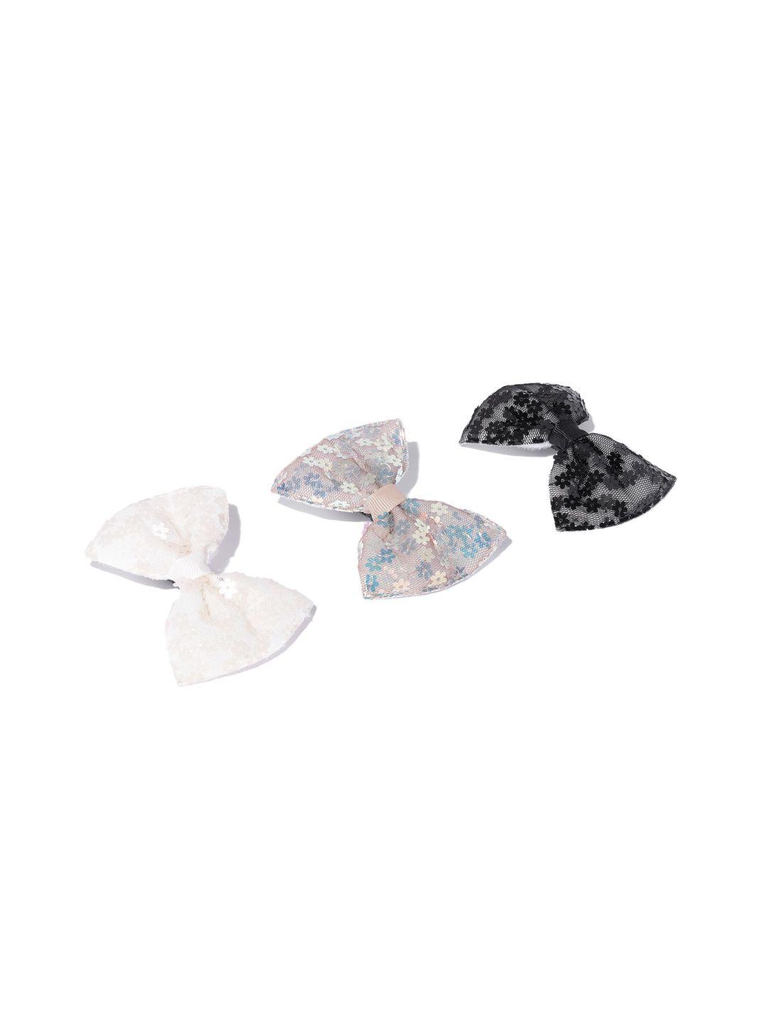 blueberry kids girls black & off white set of 3 embellished alligator hair clip