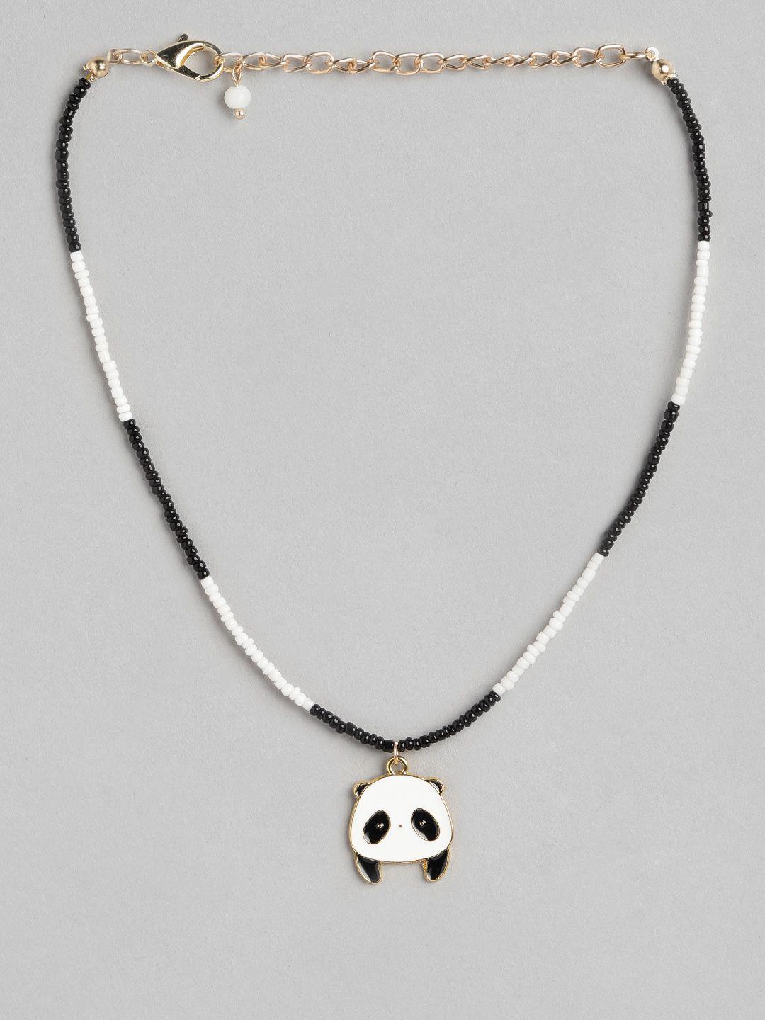 blueberry kids girls black & white gold-plated necklace