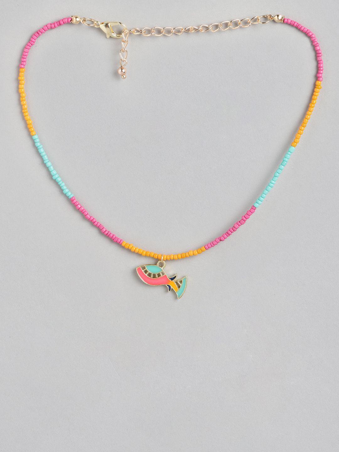 blueberry kids girls orange & pink gold-plated handcrafted beaded fish charm necklace