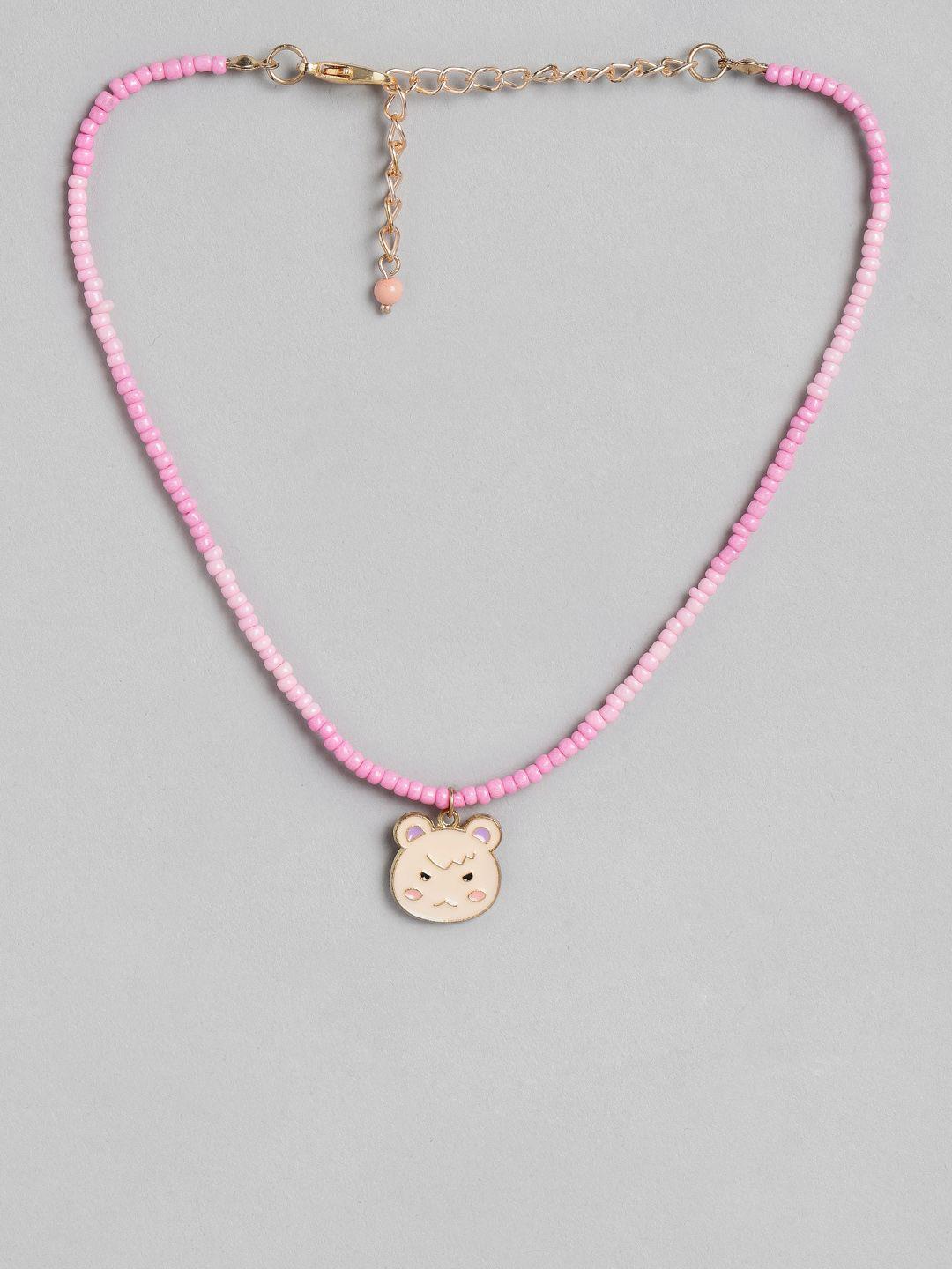 blueberry kids girls pink gold-plated handcrafted beaded necklace