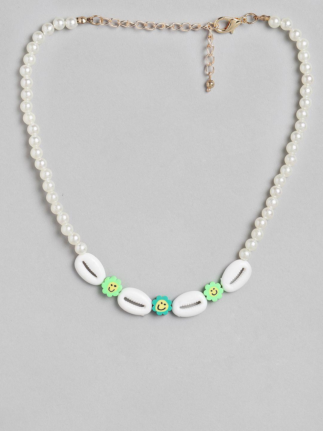 blueberry kids girls white & green gold-plated handcrafted beaded necklace