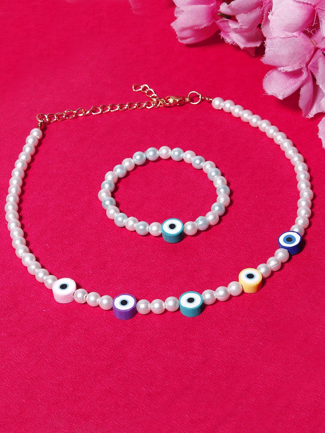blueberry kids girls white gold-plated pearls & beaded handcrafted necklace & bracelet set