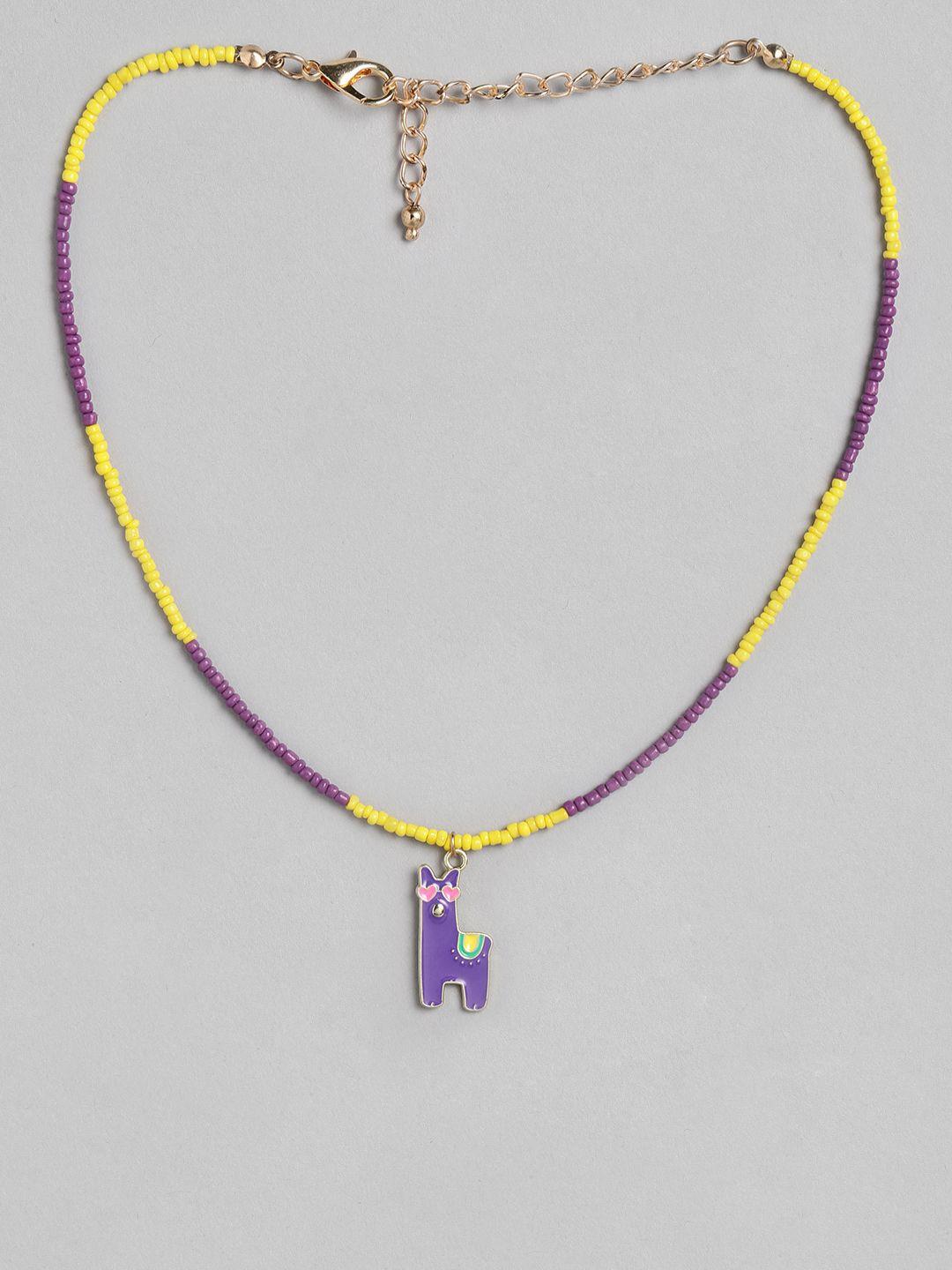 blueberry kids girls yellow & purple gold-plated handcrafted beaded necklace