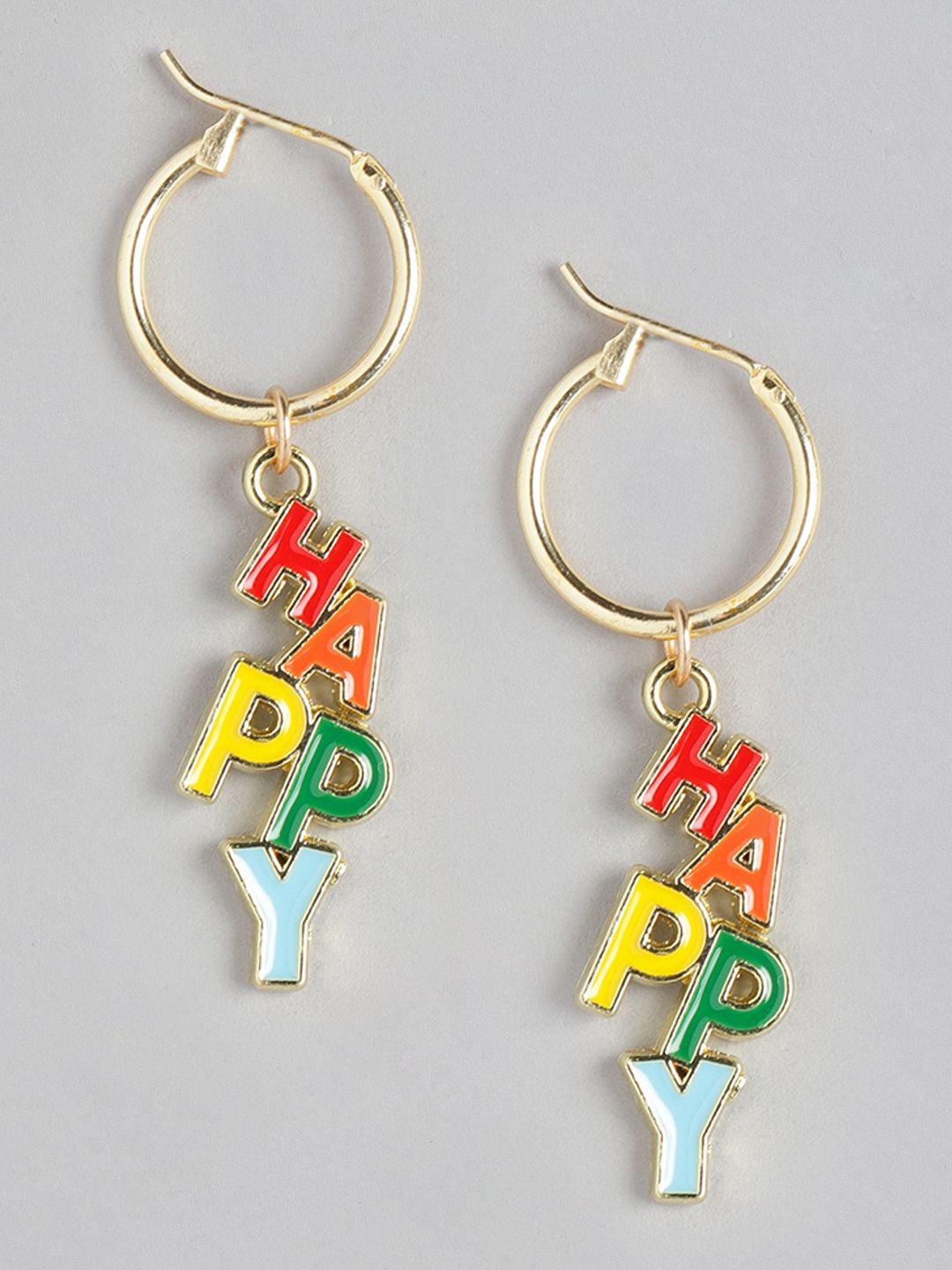 blueberry kids multicoloured gold-plated typography enamelled contemporary drop earrings