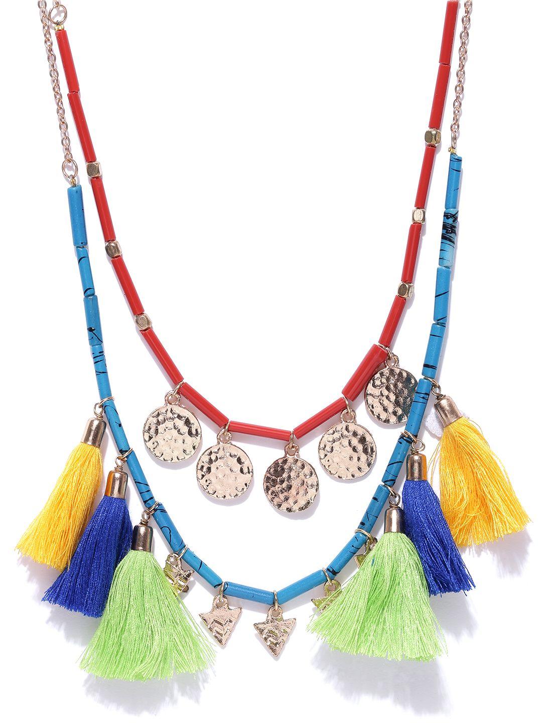blueberry multicoloured tassel layered necklace