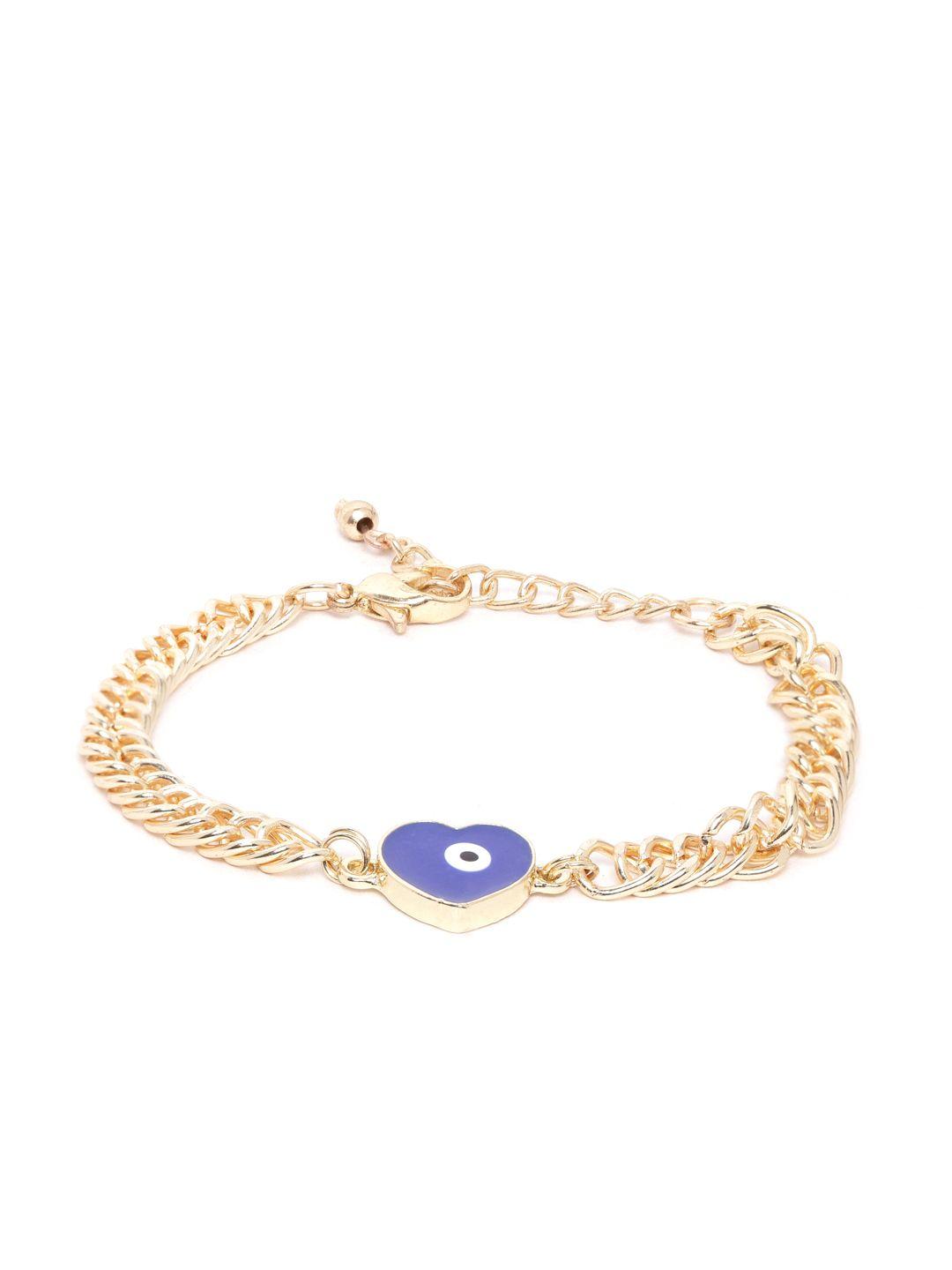 blueberry navy blue gold-plated handcrafted heart shaped evil eye link bracelet