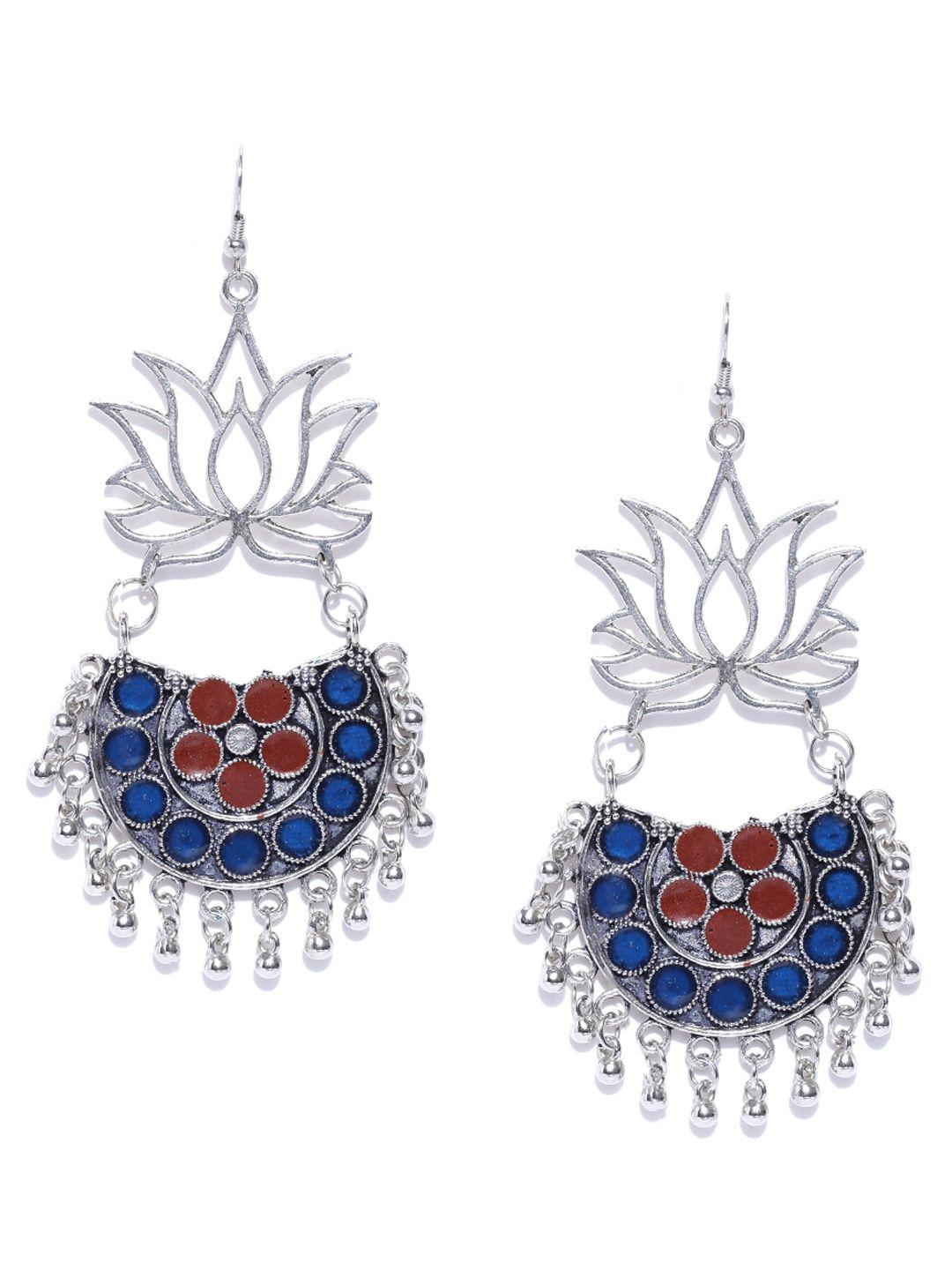 blueberry oxidised silver-toned & blue enamelled drop earrings