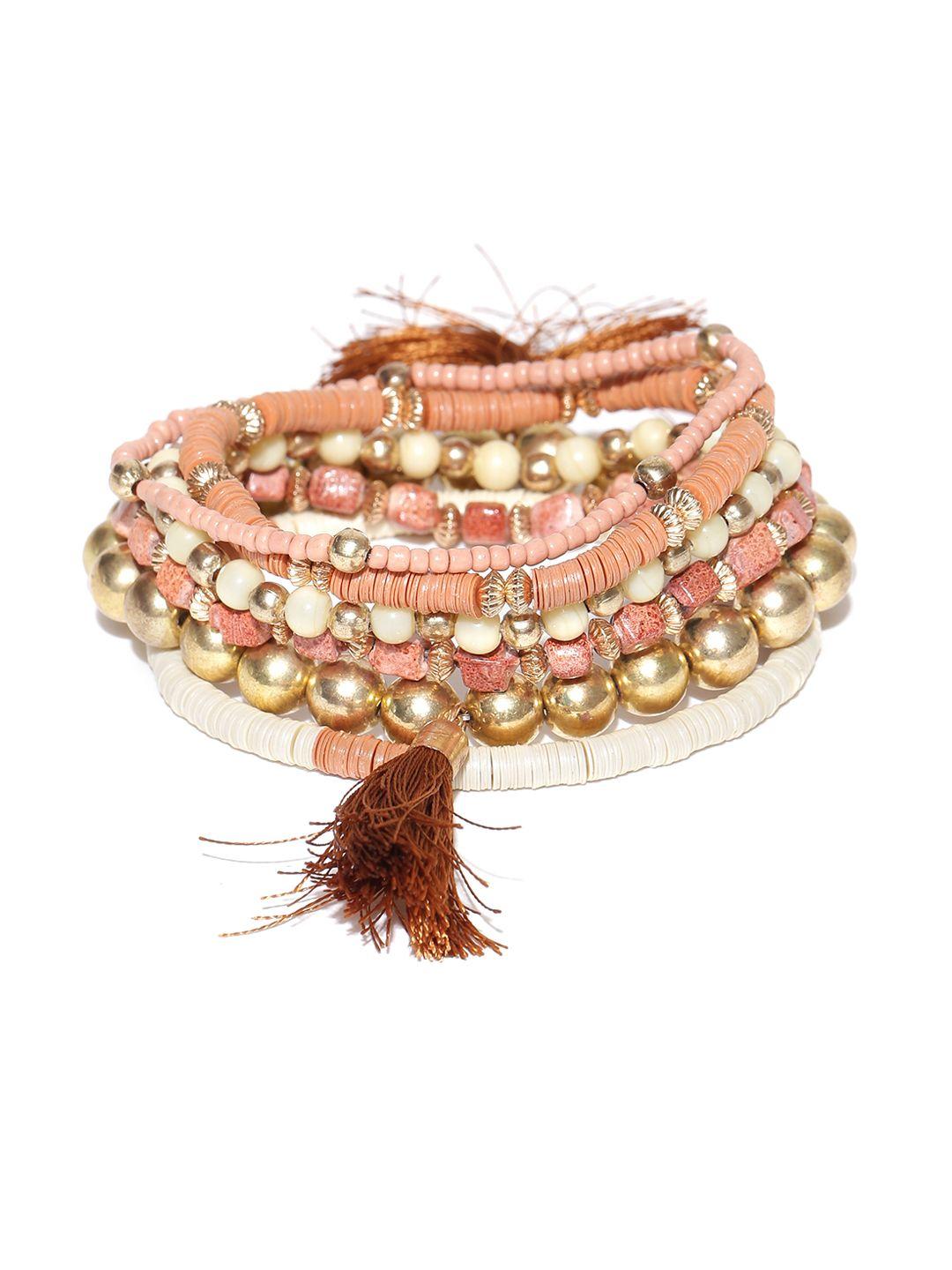 blueberry pink set of 6 gold-plated handcrafted bracelet