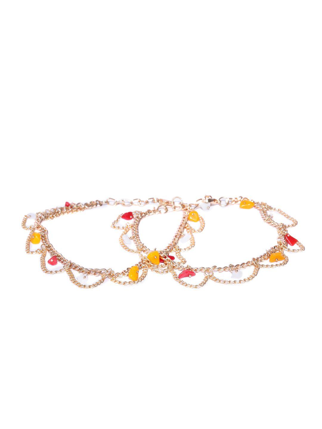 blueberry set of 2 gold-plated layered beaded anklets