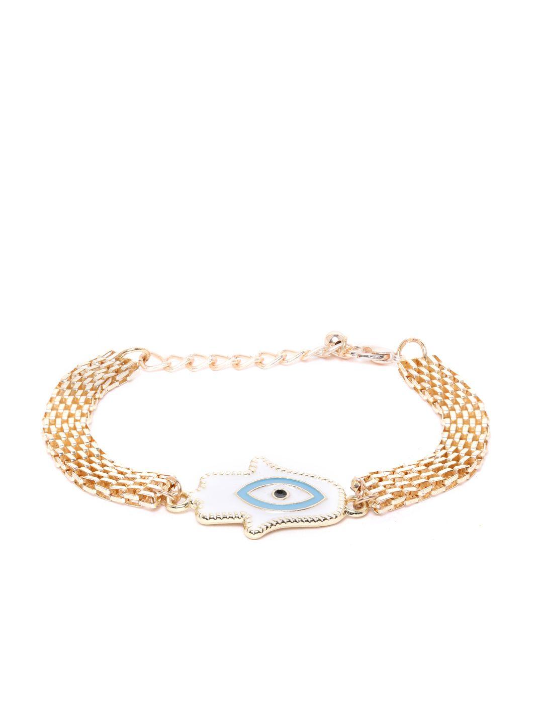 blueberry white & blue gold-plated enamelled evil eye handcrafted chain bracelet