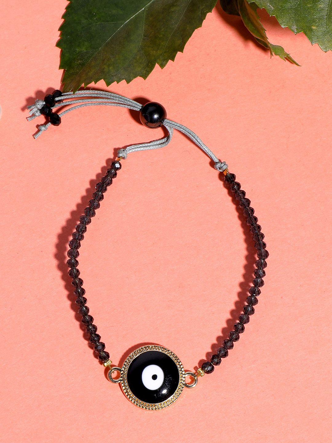 blueberry women black gold-plated evil eye enamelled studded & beaded bracelet