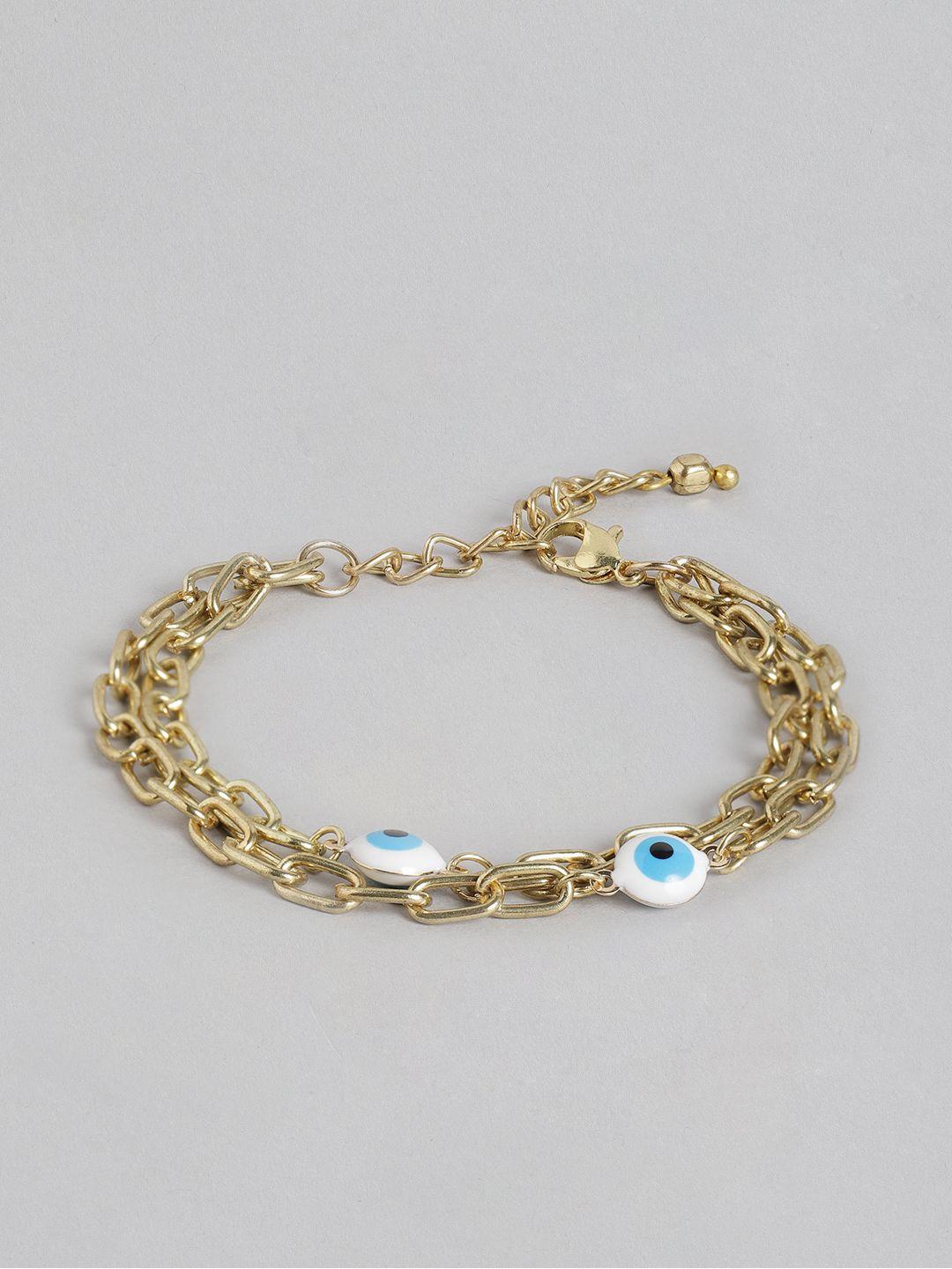 blueberry women blue gold-plated handcrafted layered evil eye link charm bracelet