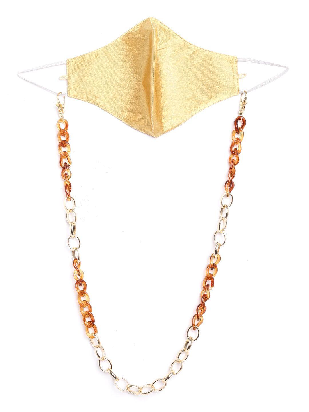 blueberry women gold-toned reusable 2-ply satin mask with detachable resin chain strap