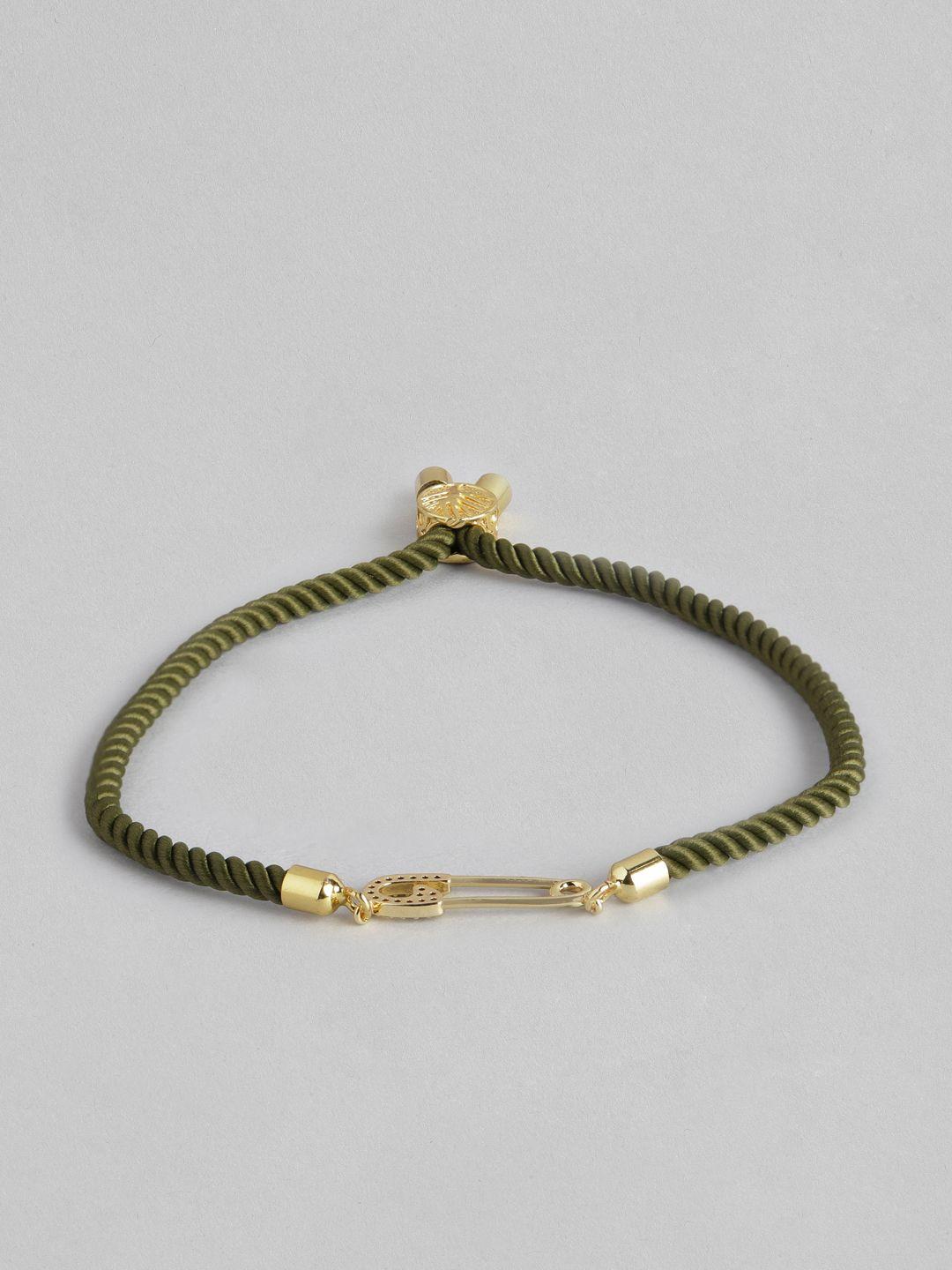 blueberry women olive green gold-plated safety pin charm bracelet