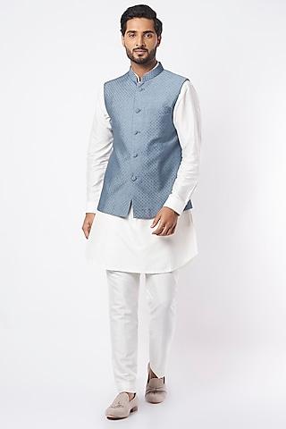 bluish-grey rayon silk nehru jacket