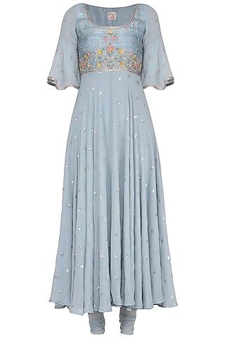 bluish grey embroidered anarkali set