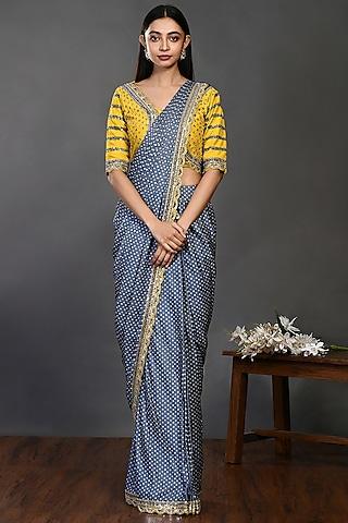 bluish grey embroidered saree set