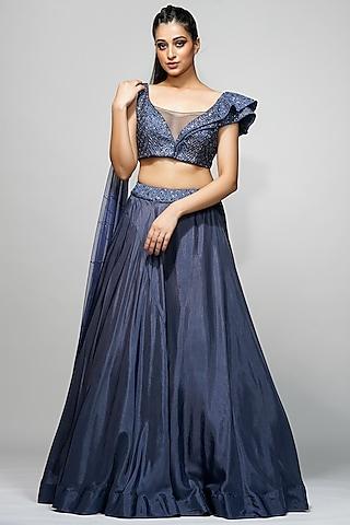 bluish grey silk lehenga set