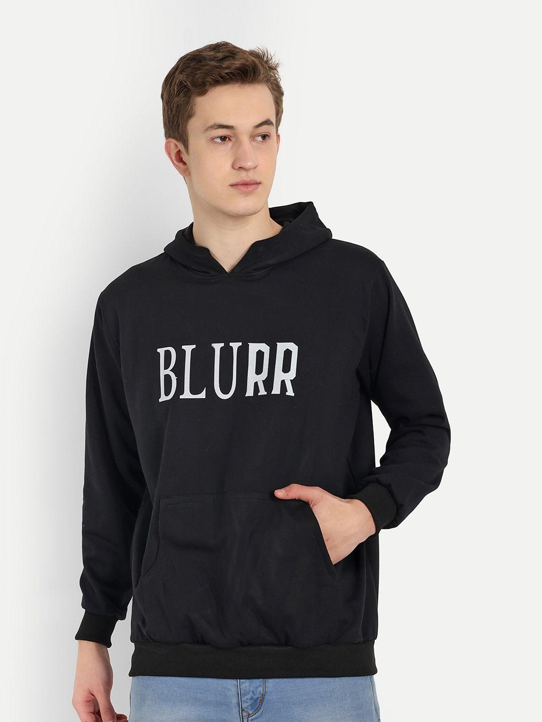 blurr alphanumeric cotton hooded front-open straight sweatshirt