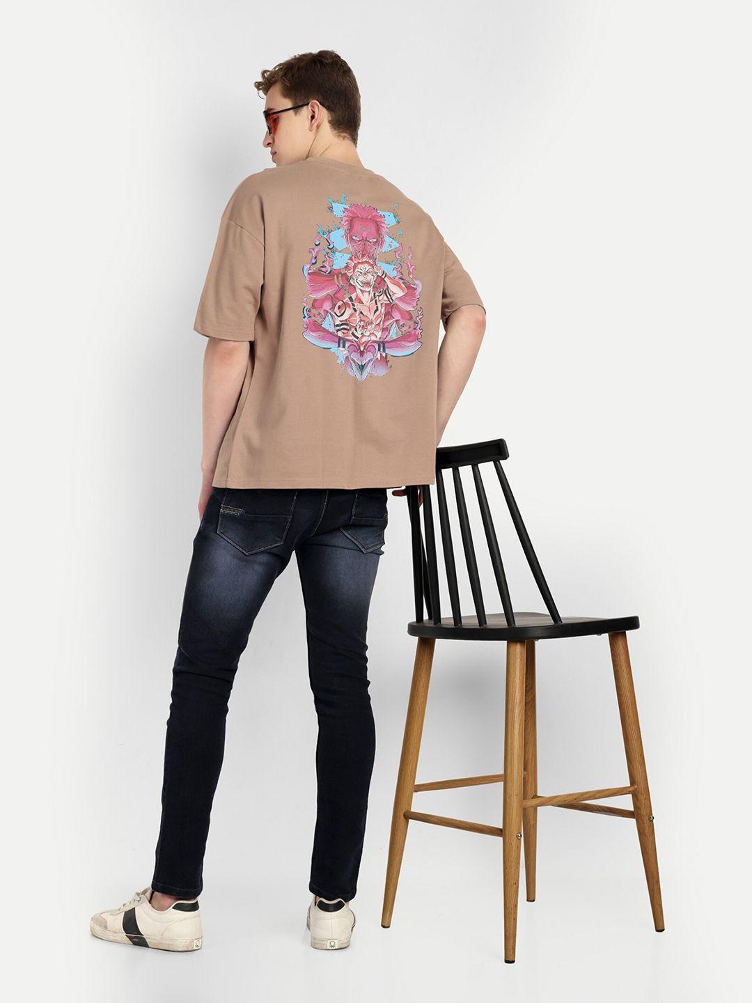 blurr round neck graphic printed drop-shoulder sleeves raw edge cotton oversize t-shirt