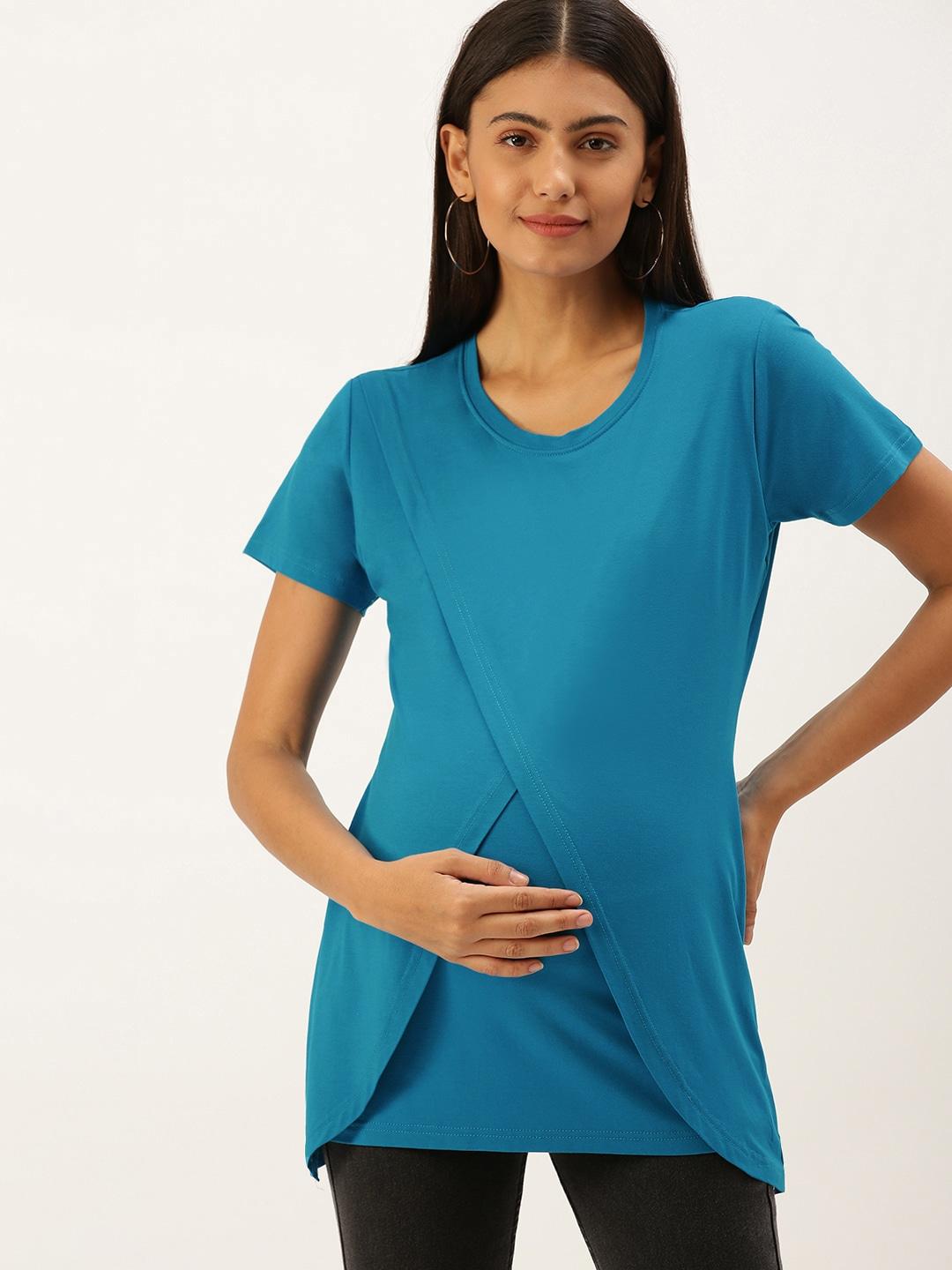 blush 9 maternity women blue solid layered top