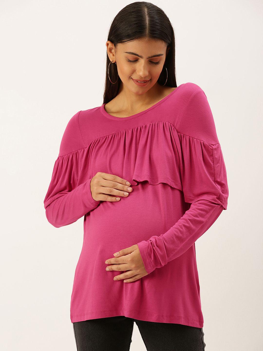 blush 9 maternity women pink solid ruffles detail maternity top