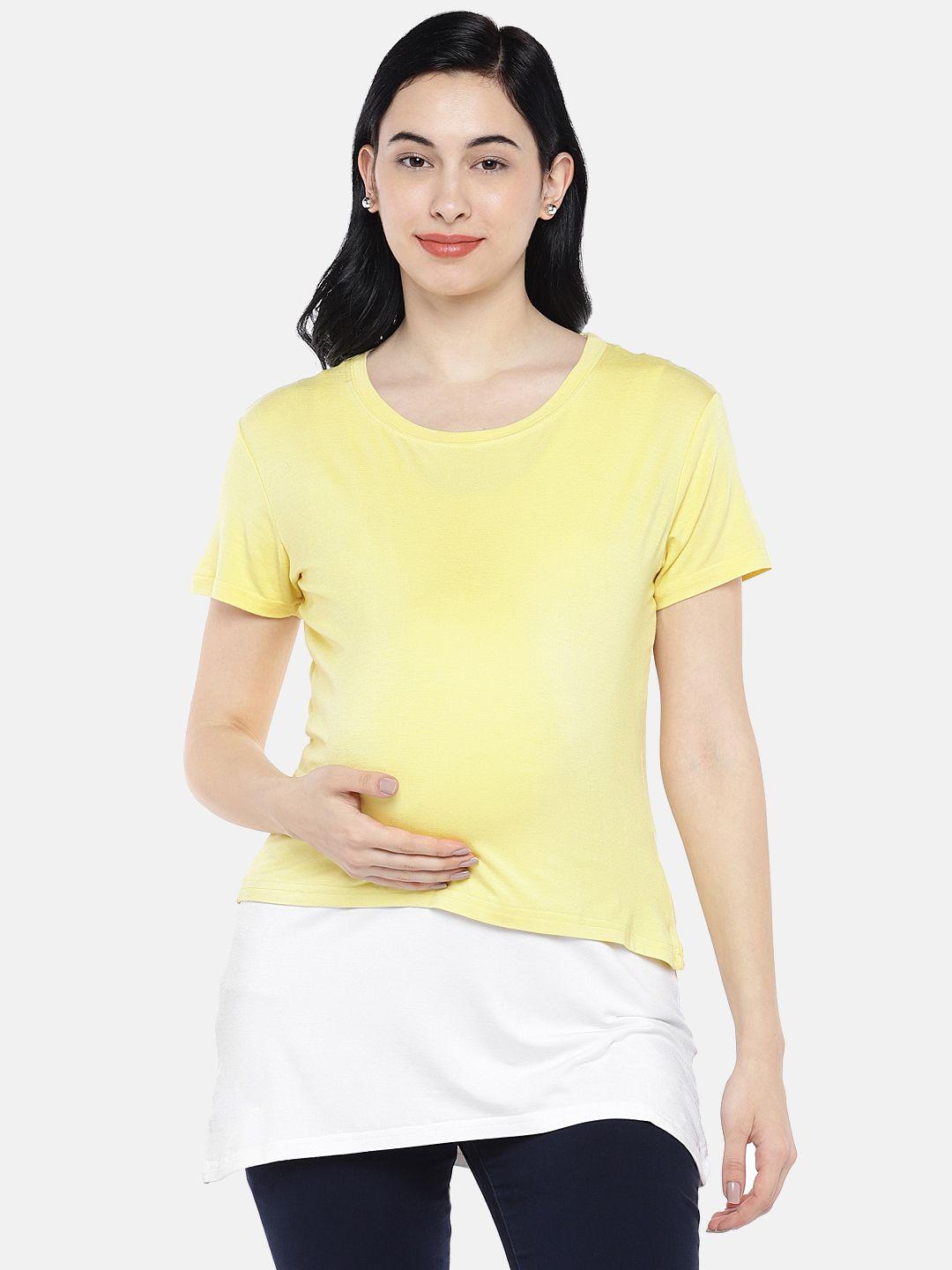 blush 9 maternity women yellow colourblocked tiered top