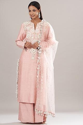 blush pink bandhani embroidered kurta set