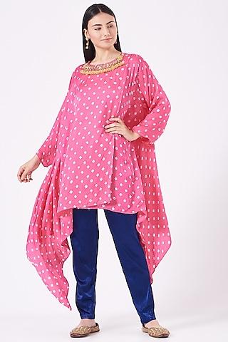 blush pink bandhani printed asymmetrical tunic set