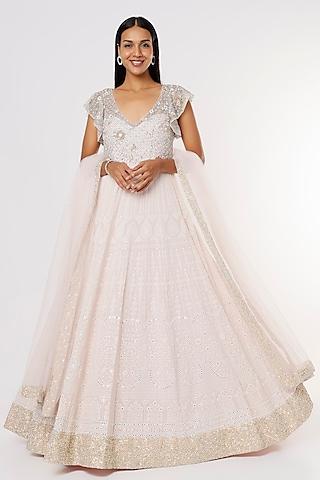 blush pink chikankari embroidered gown