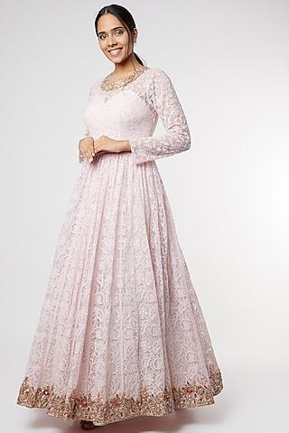 blush pink chikankari gown