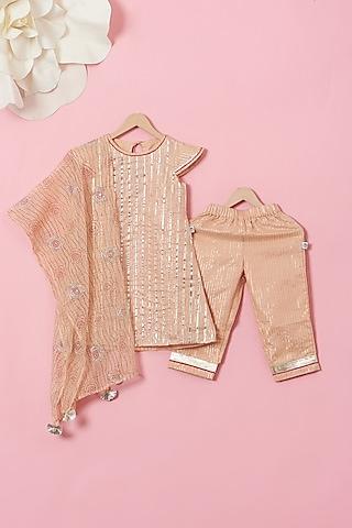 blush pink cotton & handwoven chanderi gota kurta set for girls